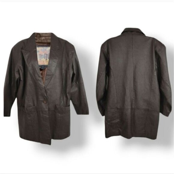 Vintage 80's Atlantic Beach Leather Trench Coat in Dark Chocolate Brown Large - Picture 6 of 10